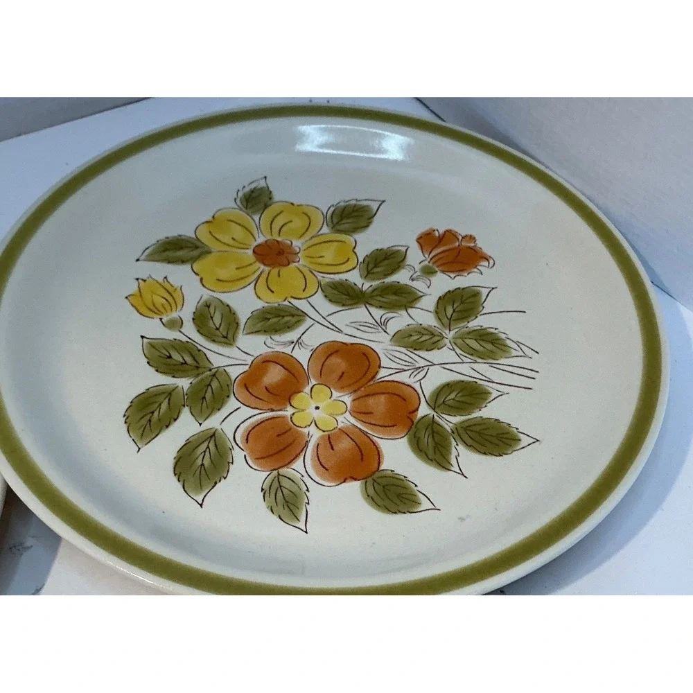 Wild Flower Vintage Stoneware Dinner Plates Set of 3‎ Floral Japan Retro 10.5